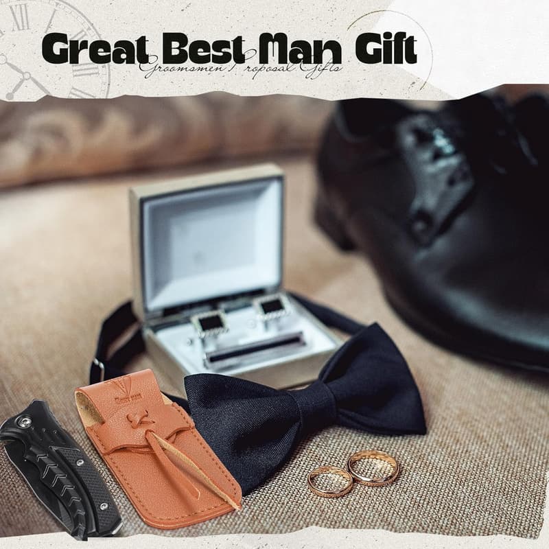 Groomsman Pocket Knife Set with Leather Sheaths - Personalized Gift