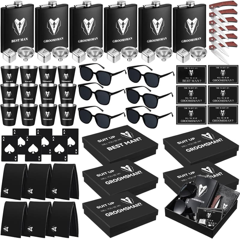 Groomsmen Proposal Set - Stainless Steel Flask & Shot Glasses