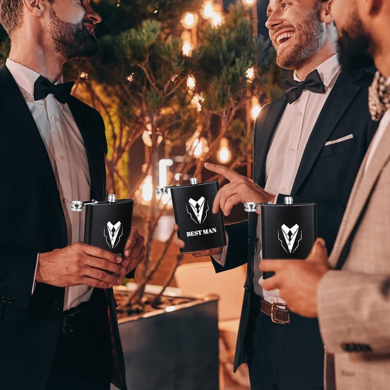 Groomsmen Proposal Set - Stainless Steel Flask & Shot Glasses
