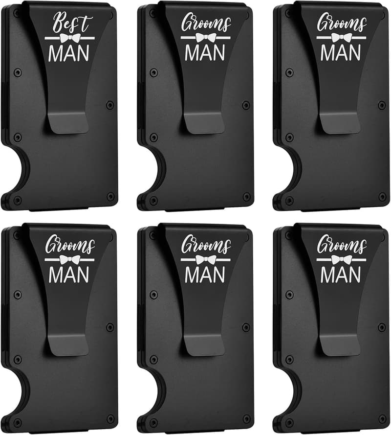 Personalized Groomsmen Gifts: Engraved Slim Metal Wallet Set