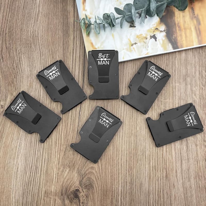 Personalized Groomsmen Gifts: Engraved Slim Metal Wallet Set