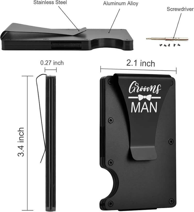 Personalized Groomsmen Gifts: Engraved Slim Metal Wallet Set