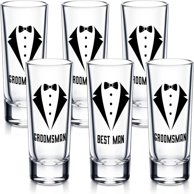 Groomsmen Shot Glass Set – 6 Pcs Wedding Favors, 2 oz
