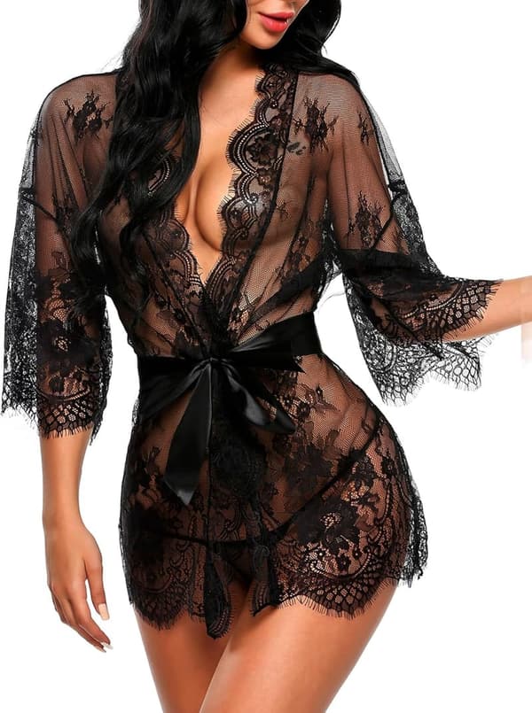Women's Lace Kimono Robe Nightgown - S-5XL