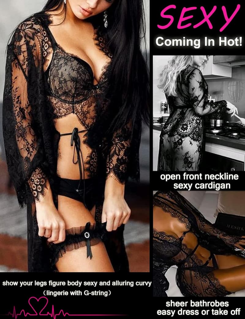 Women's Lace Kimono Robe Nightgown - S-5XL