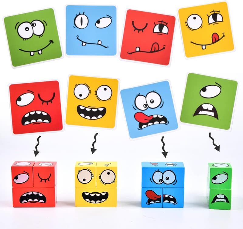 Face Changing Wooden Magic Cube Game - Educational Puzzle Toy