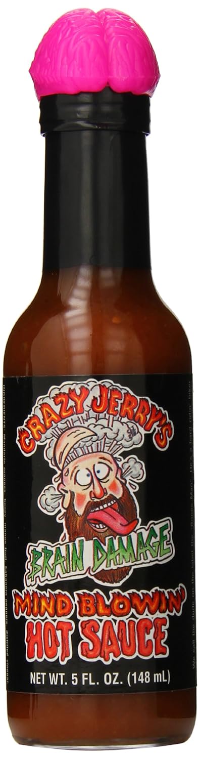 Crazy Jerry's Brain Damage Hot Sauce, 5 oz with Brain Topper