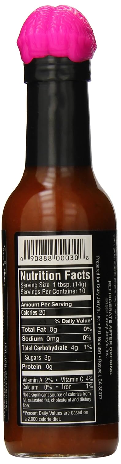 Crazy Jerry's Brain Damage Hot Sauce, 5 oz with Brain Topper