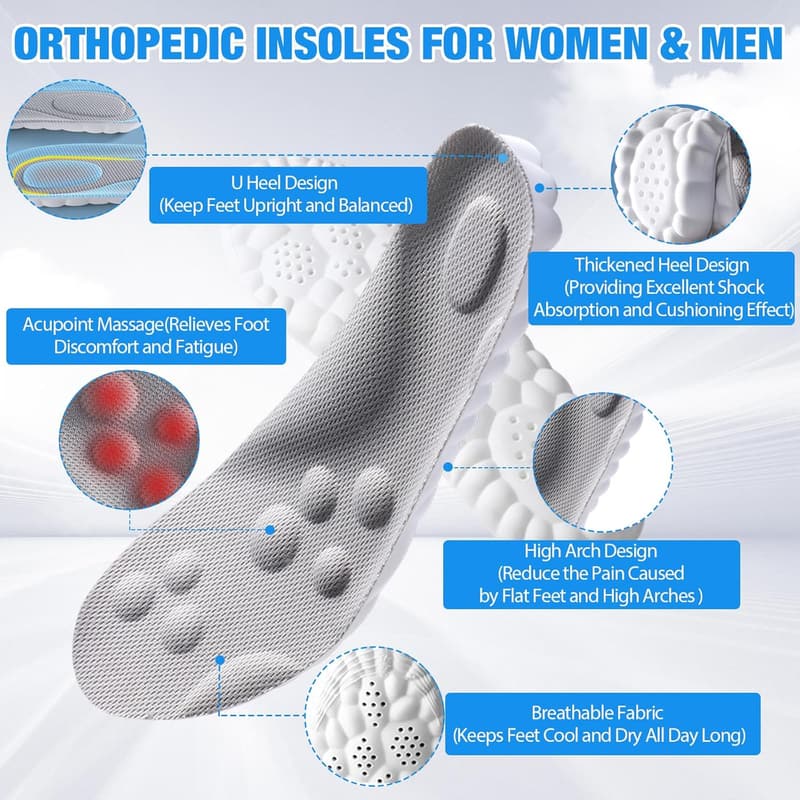4D Insoles for Sports Shoes - Super Soft, Acupoint Massage