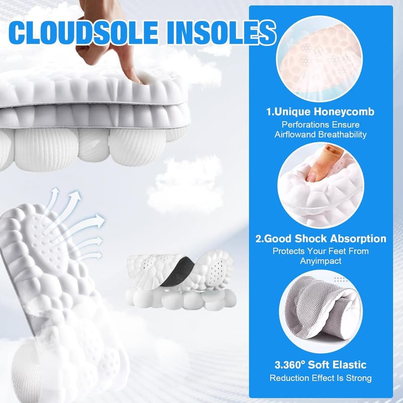 4D Insoles for Sports Shoes - Super Soft, Acupoint Massage