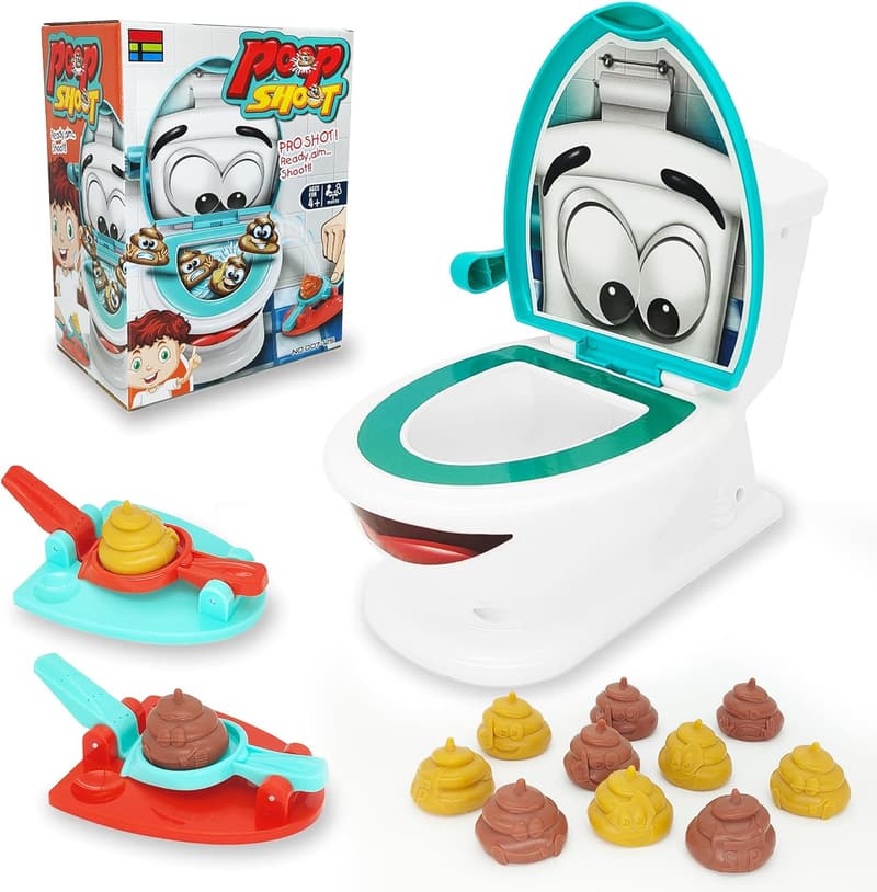 Family Shooting Game with Toilet Bowl & Soft Toy Poops for Kids