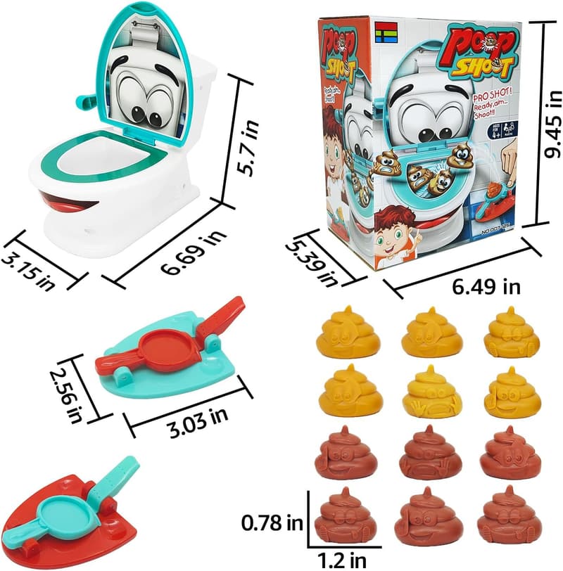 Family Shooting Game with Toilet Bowl & Soft Toy Poops for Kids