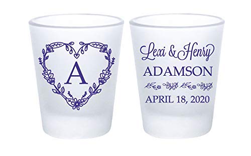 Personalized Heart Frosted Wedding Shot Glasses for Guests