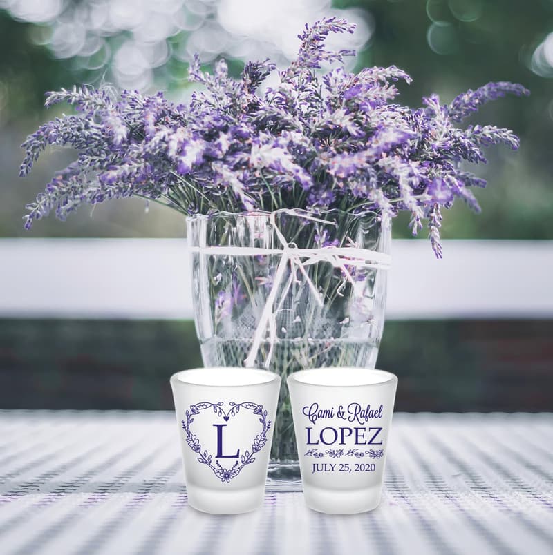Personalized Heart Frosted Wedding Shot Glasses for Guests