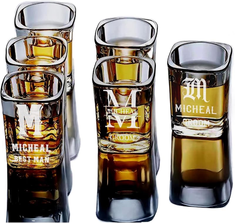 Engraved Shot Glasses Set for Groomsmen - 10 Pack, 1.5 Oz