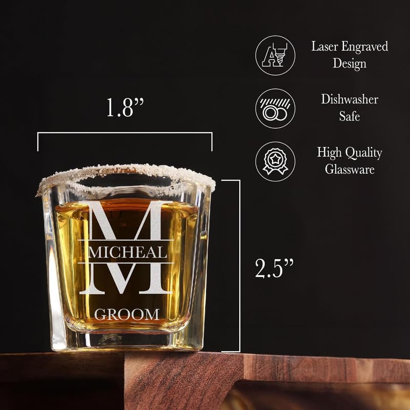 Engraved Shot Glasses Set for Groomsmen - 10 Pack, 1.5 Oz