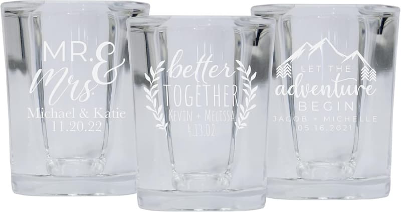 Personalized 2 oz Square Shot Glass - Custom Wedding Favor