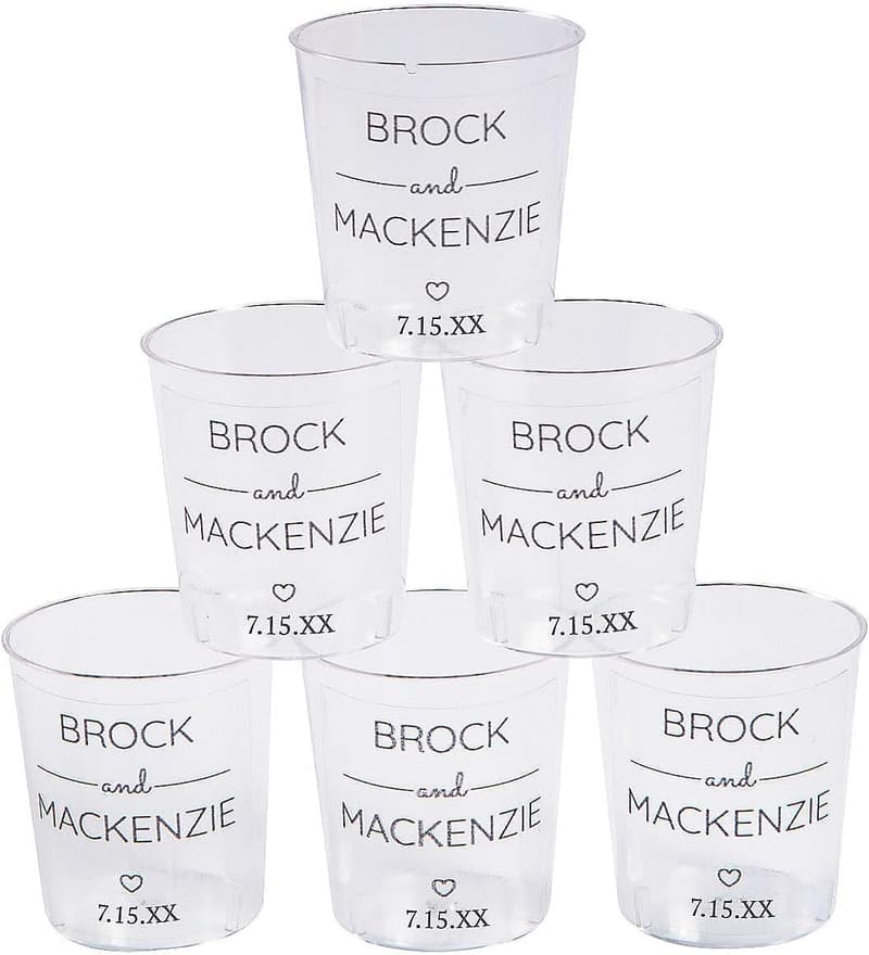 Personalized Wedding Plastic Shot Glasses - 50 Pack