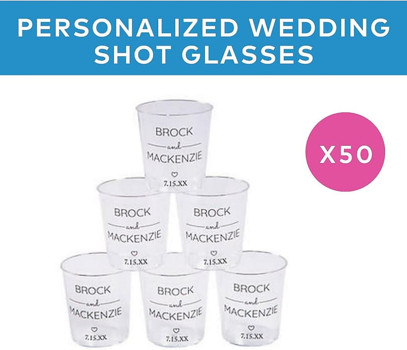 Personalized Wedding Plastic Shot Glasses - 50 Pack