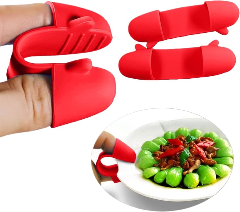 Mini Silicone Finger Oven Mitts - Heat-Resistant Kitchen Tool (Red)