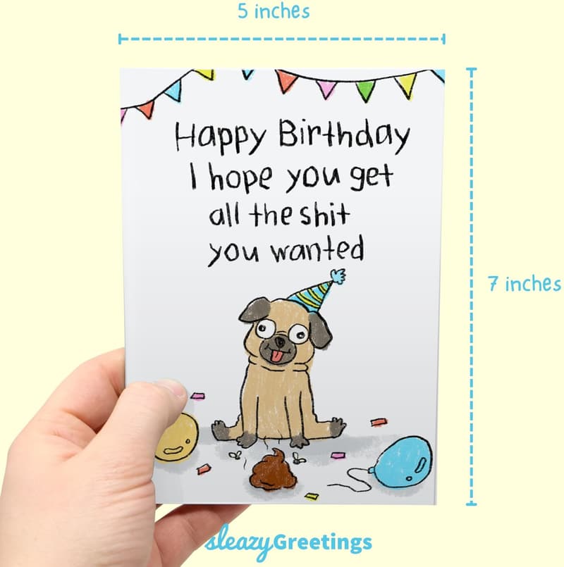 Funny Pug Dog Birthday Card for Men and Women