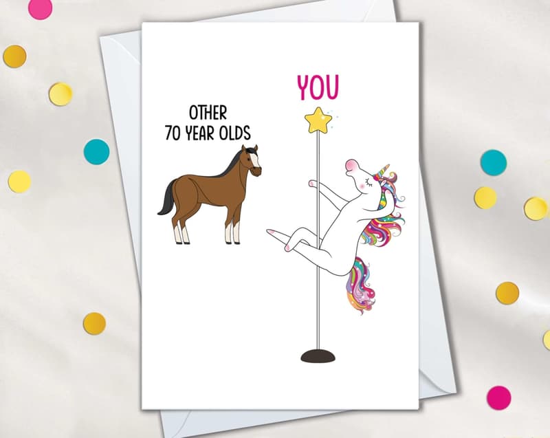 70th Birthday Unicorn Card for Women