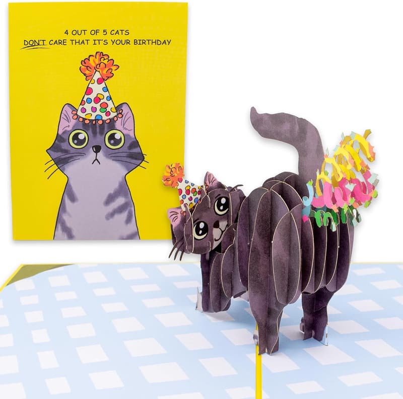 Funny 3D Cat Birthday Card for Cat Lovers