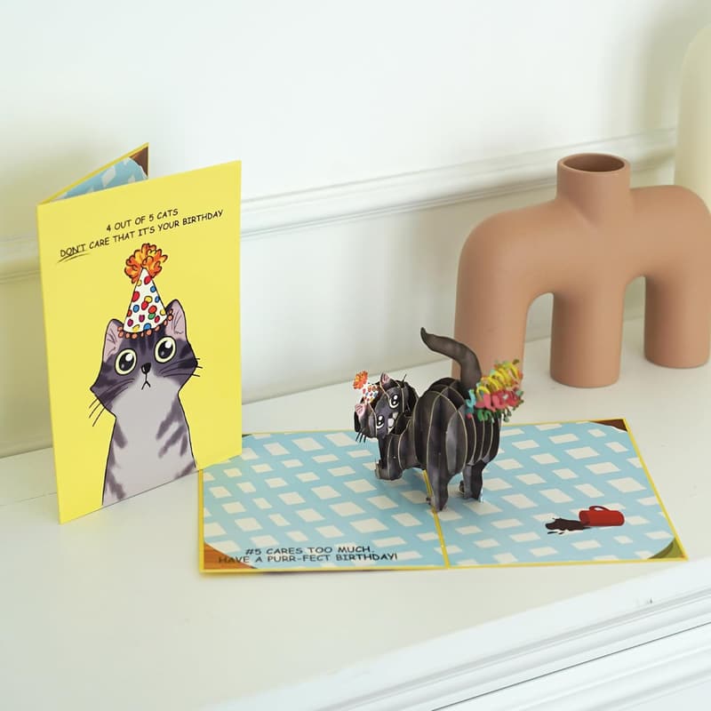 Funny 3D Cat Birthday Card for Cat Lovers