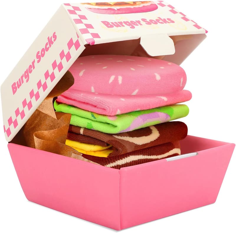 Funny Donut Burger Socks Box - Perfect for Birthdays and Teens