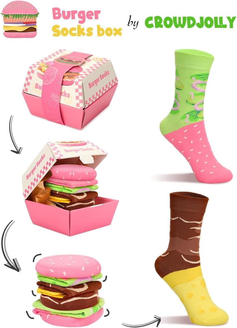 Funny Donut Burger Socks Box - Perfect for Birthdays and Teens