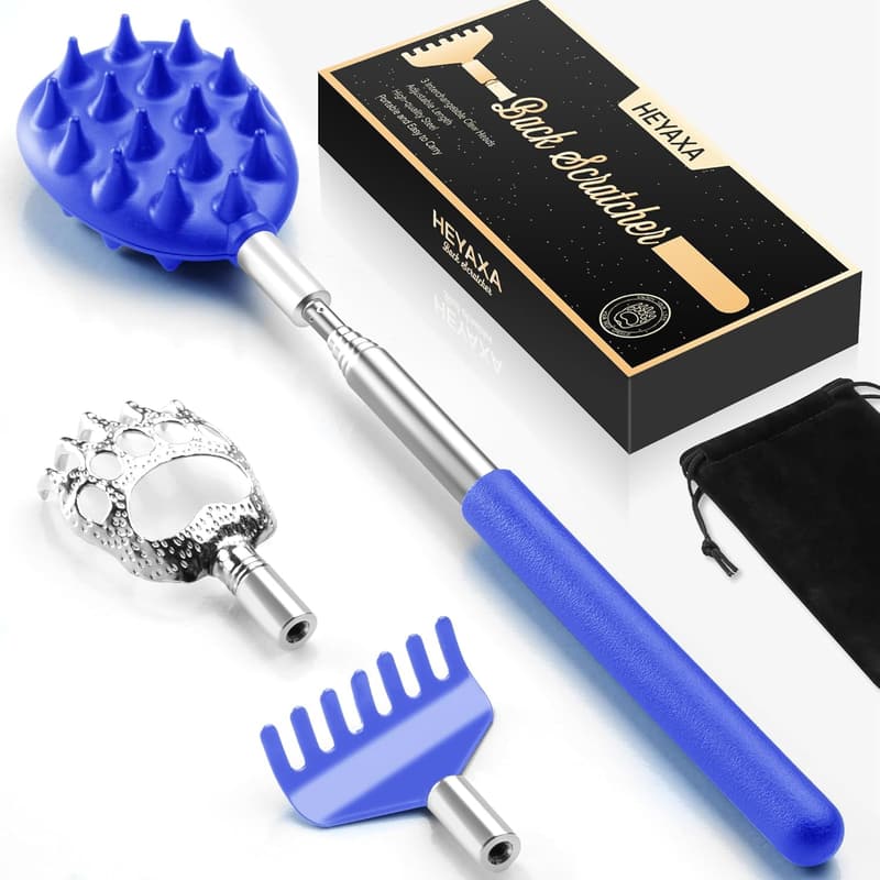 Telescoping Back Scratcher with 3 Detachable Heads - Gift for All