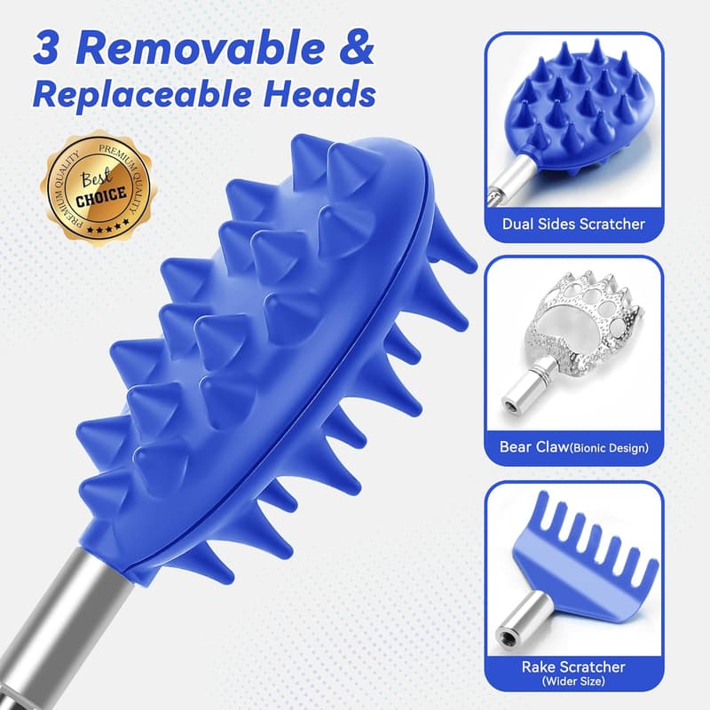 Telescoping Back Scratcher with 3 Detachable Heads - Gift for All