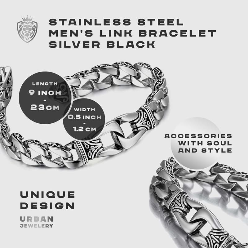 Men's Stainless Steel Link Bracelet with Necklace Option - 9 in.