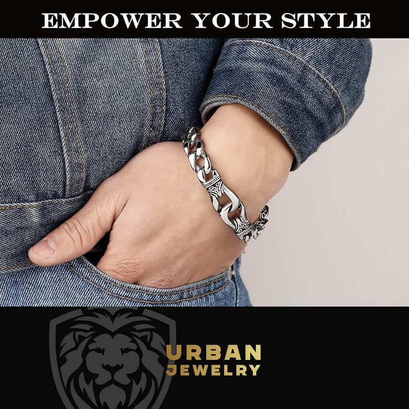 Men's Stainless Steel Link Bracelet with Necklace Option - 9 in.