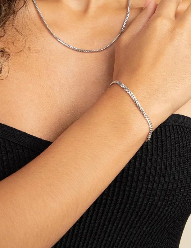 925 Sterling Silver Cuban Link Chain Bracelet for Men & Women