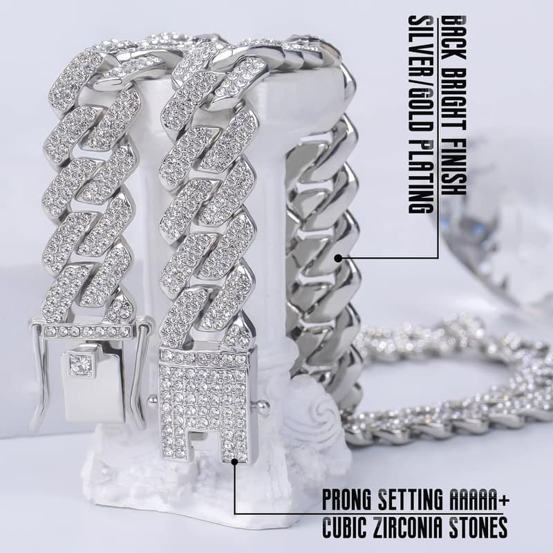 Men's Bling Cuban Link Necklace - Iced Out Diamond Cut, 8''-24''