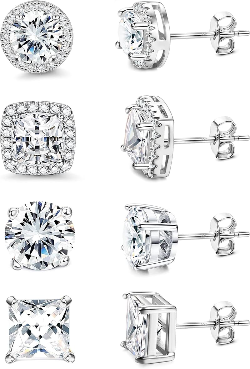 Hypoallergenic 18K Gold Plated CZ Halo Stud Earrings