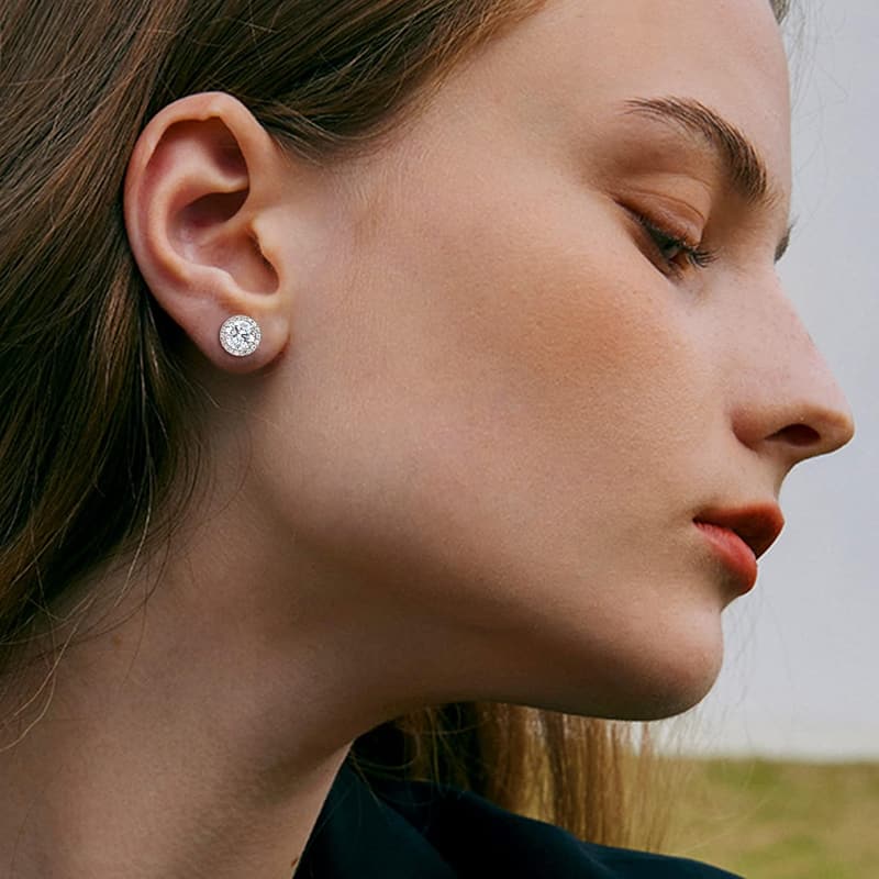 Hypoallergenic 18K Gold Plated CZ Halo Stud Earrings