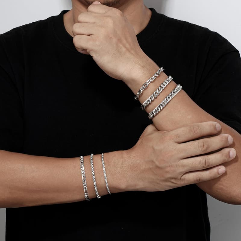 Cuban Link & Rope Stainless Steel Bracelets Set for Men & Women