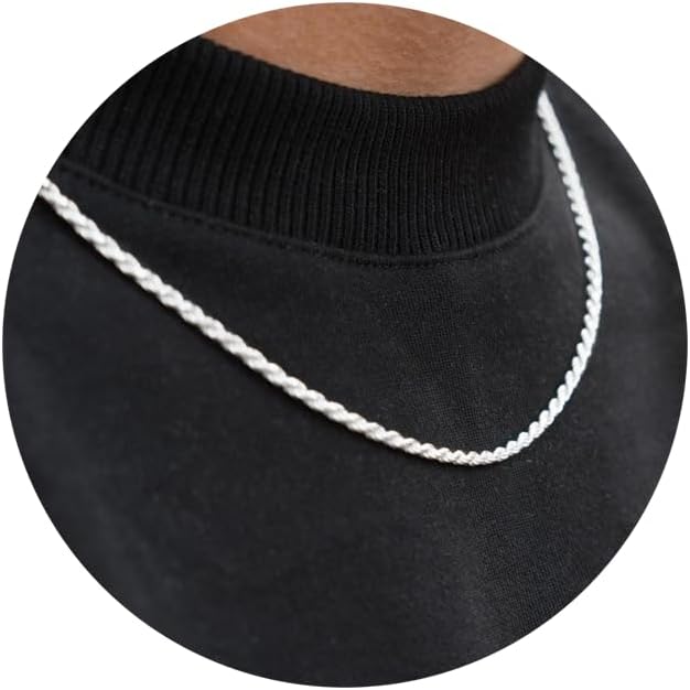 Waterproof Silver Rope Chain Necklace for Men & Women
