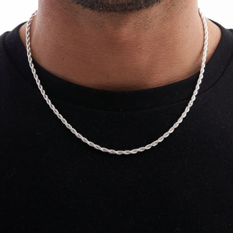 Waterproof Silver Rope Chain Necklace for Men & Women