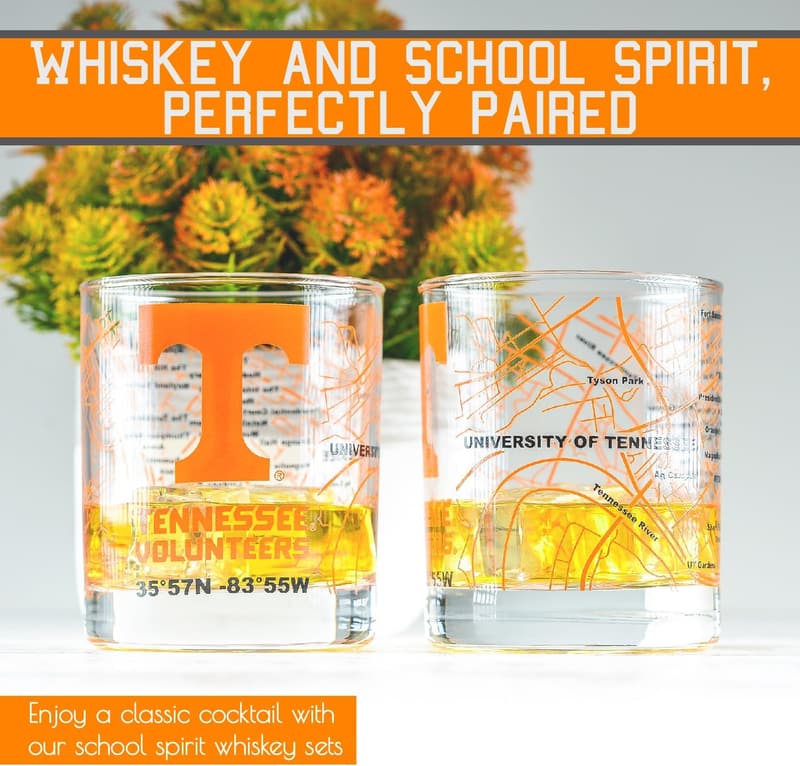 University of Tennessee Whiskey Glass Set - 2 Low Ball Glasses