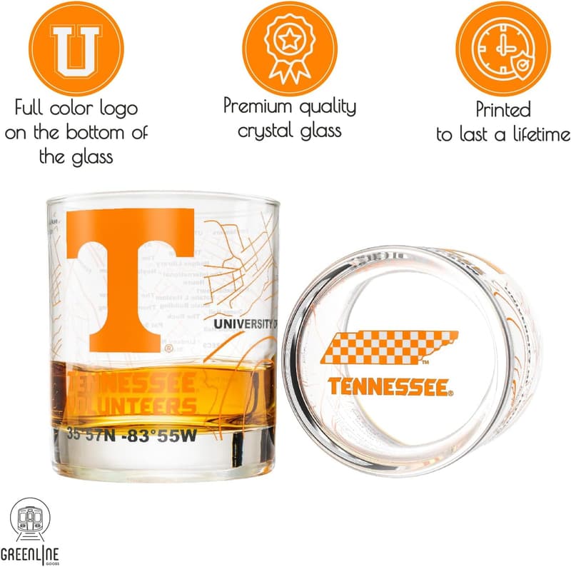 University of Tennessee Whiskey Glass Set - 2 Low Ball Glasses