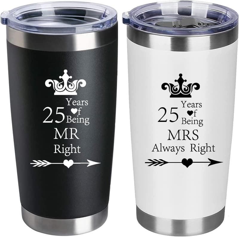 25th Anniversary Stainless Steel Tumblers for Couples