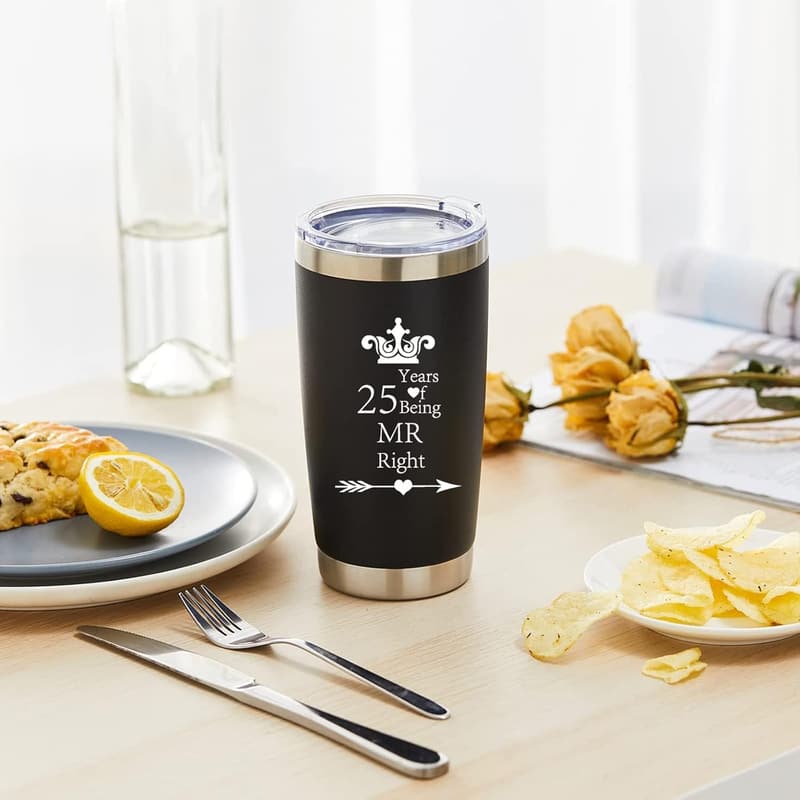 25th Anniversary Stainless Steel Tumblers for Couples