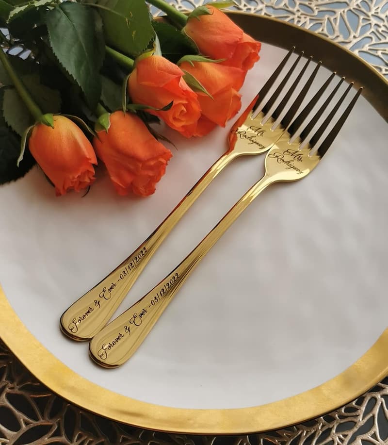 Personalized Silverware Set for Bride & Groom Wedding Gift