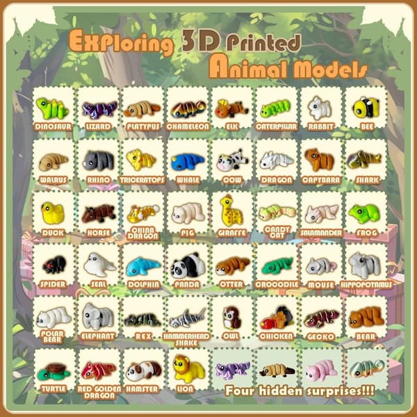 Mini Animal Figures Set - 20 Pcs 3D Printed Fidget Toys