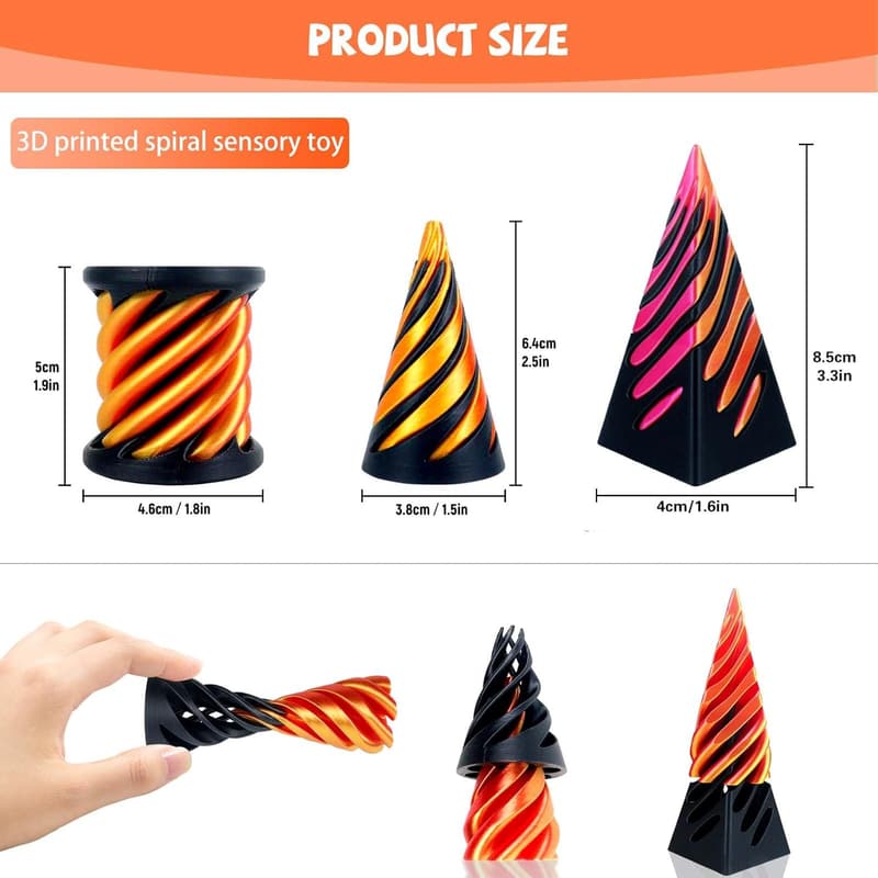 3 Pack Spiral Cone Fidget Toys for Stress Relief