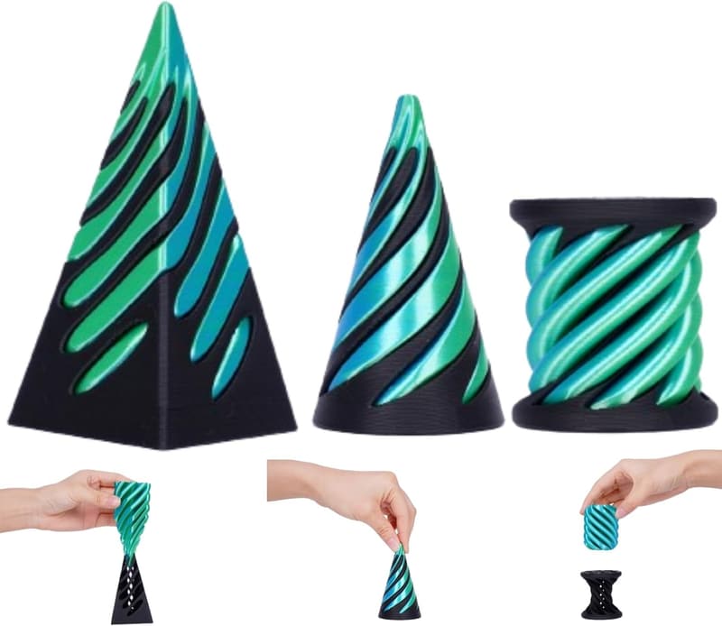 3D Printed Spiral Cone Fidget Toy - Blue Green Desktop Decor