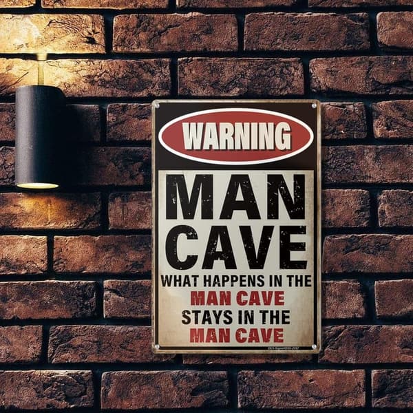 Funny Man Cave Sign - Vintage Metal Wall Decor for Men, 12x8